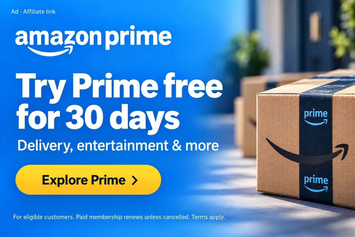 Amazon Prime — try Prime free for 30 days. For eligible customers; paid membership renews unless cancelled.