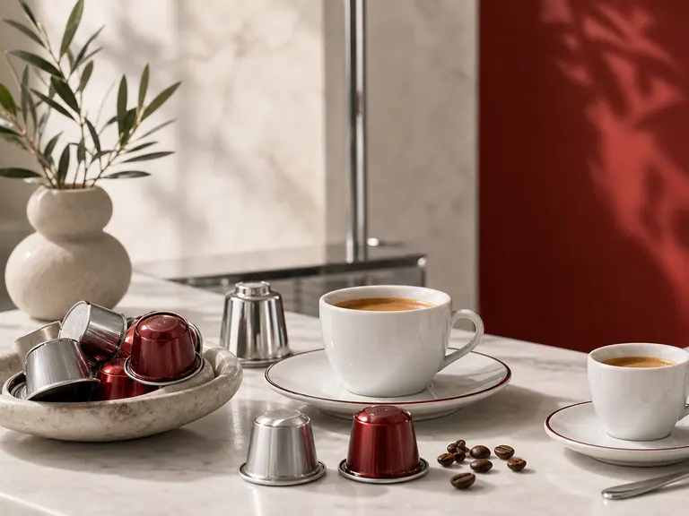 illy Nespresso Pods: Italian-Style Capsules for Original Machines image-generated editorial coffee scene.