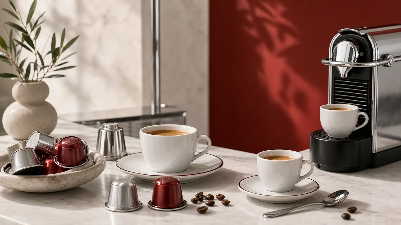 illy Nespresso Pods: Italian-Style Capsules for Original Machines image-generated editorial coffee scene.