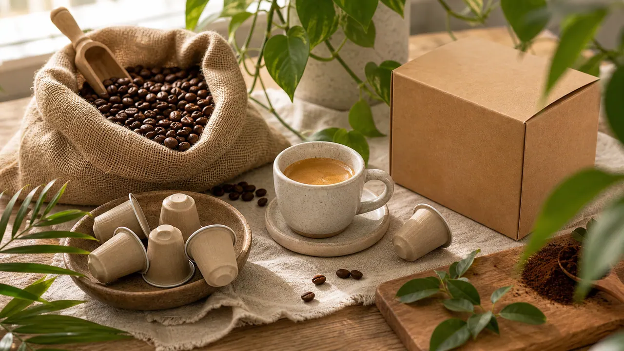 Organic and Fair-Trade Nespresso Alternatives to Try image-generated editorial coffee scene.