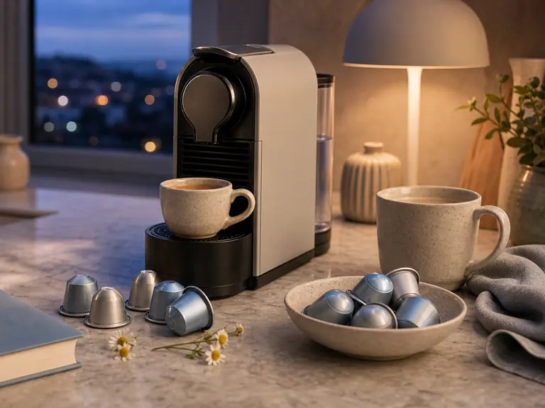 Best Decaf Nespresso Pods: Flavor Without Most of the Caffeine image-generated editorial coffee scene.
