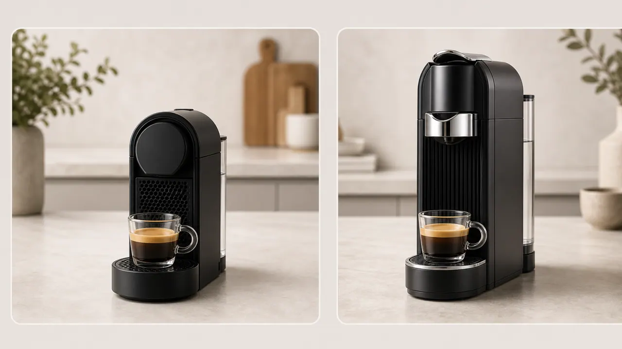 Nespresso CitiZ vs Essenza Mini: Which Compact Original Machine Is Best? image-generated editorial coffee scene.