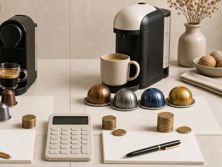 Original Line vs Vertuo: One-Year Cost Analysis image-generated editorial coffee scene.