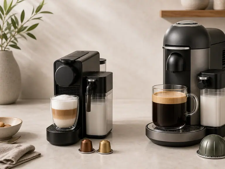 Lattissima One vs Vertuo Lattissima: Original Espresso or Vertuo Coffee Sizes? image-generated editorial coffee scene.