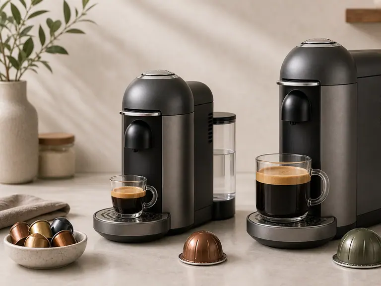 Vertuo Pop+ vs Vertuo Next: Is the Bigger Water Tank Worth It? image-generated editorial coffee scene.