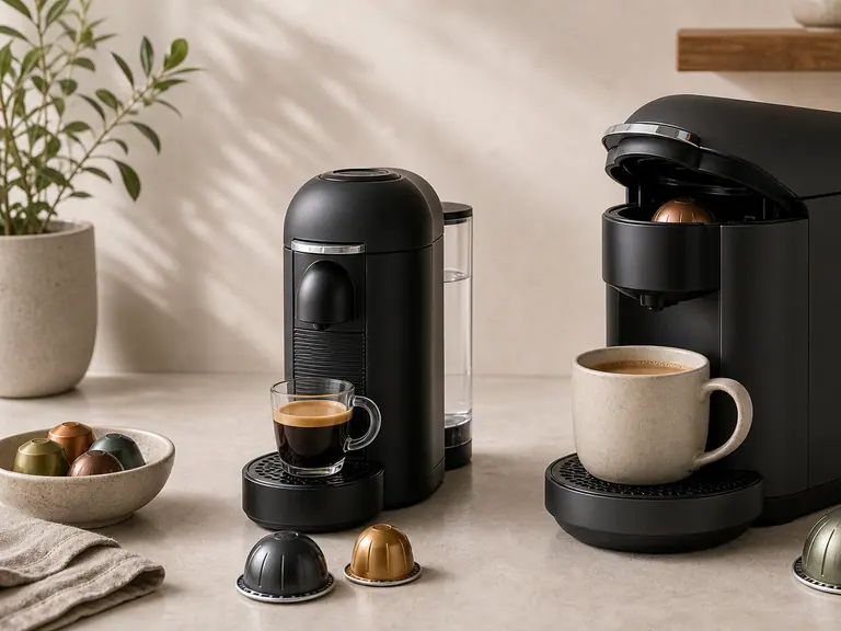Vertuo Pop vs VertuoPlus: Compact Design or Easier Daily Use? image-generated editorial coffee scene.