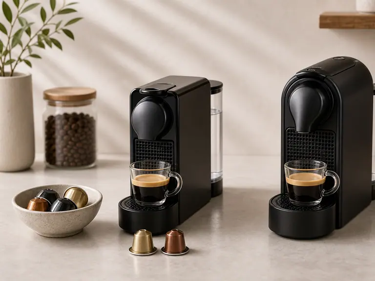 Essenza Mini vs Inissia: Which Entry-Level Original Machine Makes More Sense? image-generated editorial coffee scene.