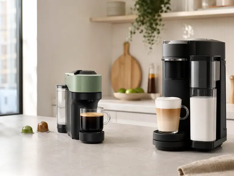 Vertuo Pop+ vs Vertuo Lattissima: Budget Vertuo or Milk-First Vertuo Machine? image-generated editorial coffee scene.