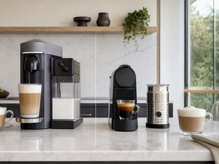 Gran Lattissima vs CitiZ + Aeroccino: One Machine or Flexible Two-Part Setup? image-generated editorial coffee scene.