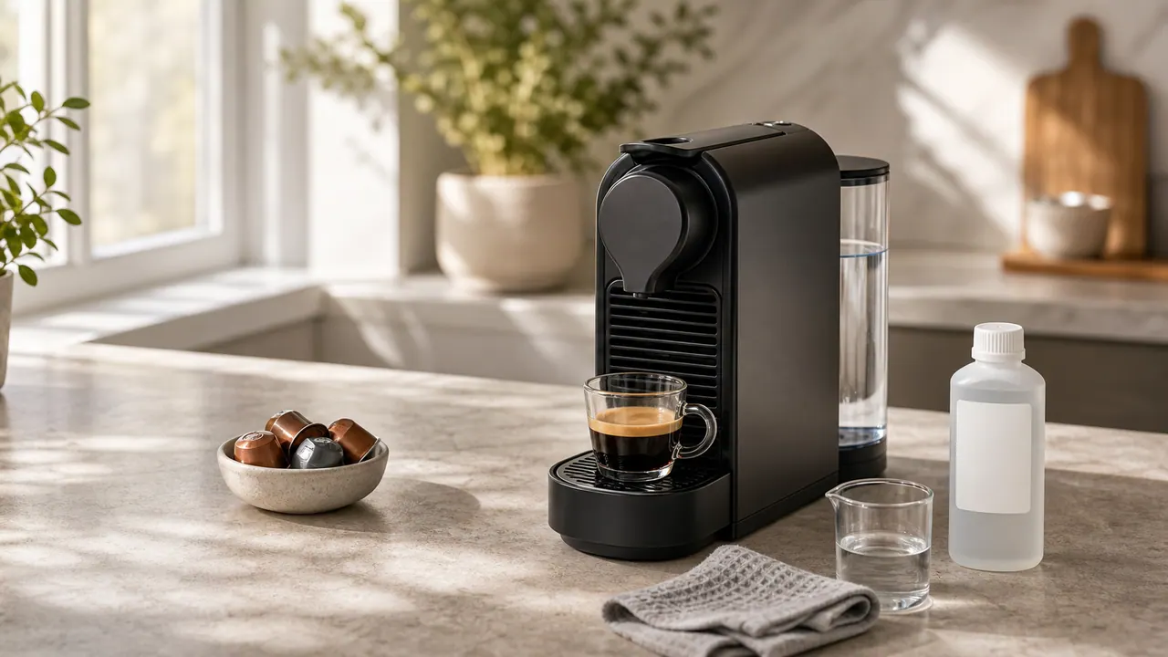 How to Descale Your Nespresso Machine: Step-by-Step Guide image-generated editorial coffee scene.