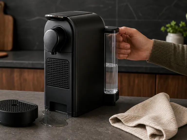 Why Is My Nespresso Machine Leaking? How to Fix It image-generated editorial coffee scene.