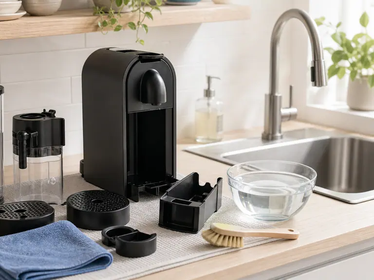 How to Deep Clean Your Nespresso Machine Without Kit image-generated editorial coffee scene.