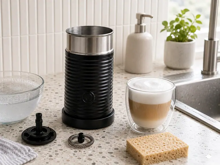 Cleaning the Aeroccino: How to Keep Your Milk Frother Fresh image-generated editorial coffee scene.