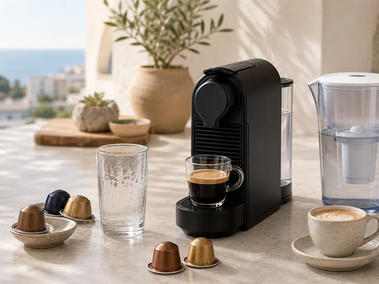 How to Use a Nespresso Machine in Hard Water Areas image-generated editorial coffee scene.