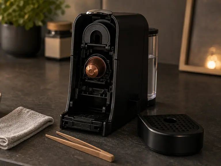 What to Do If Your Nespresso Capsule Is Stuck image-generated editorial coffee scene.