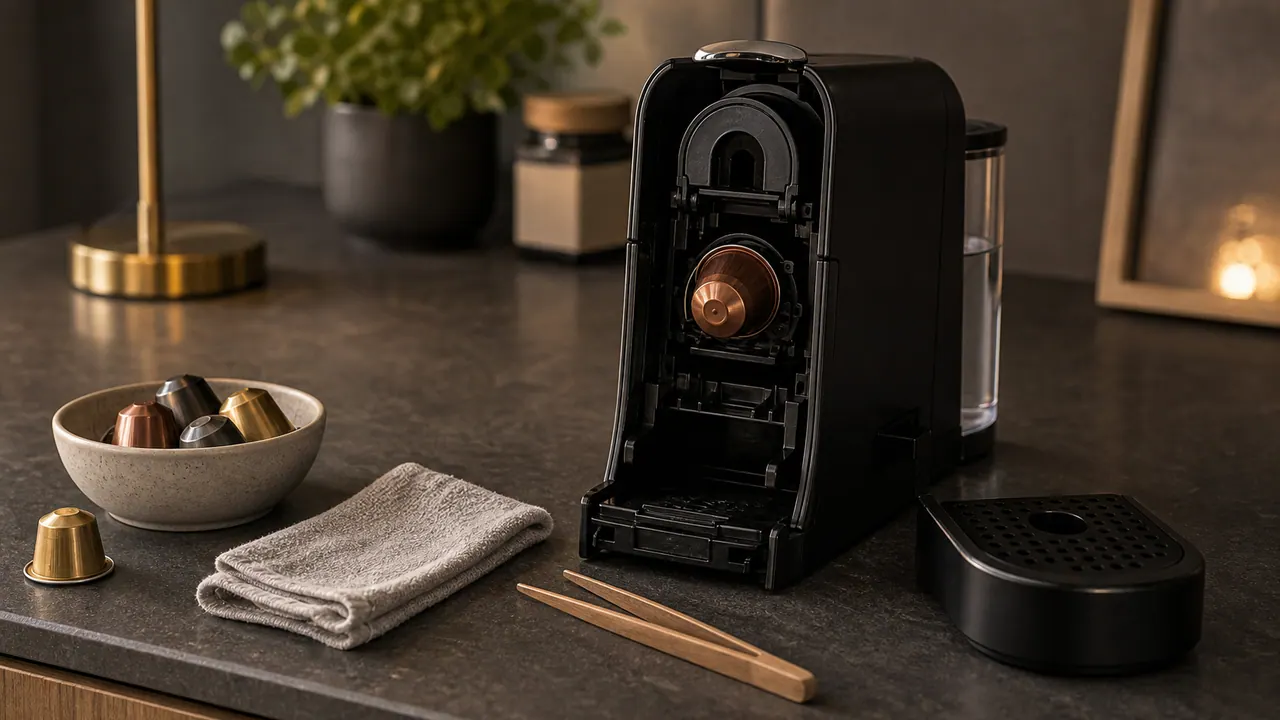 What to Do If Your Nespresso Capsule Is Stuck image-generated editorial coffee scene.