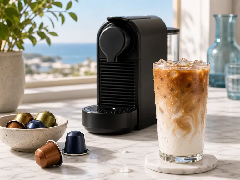 How to Make the Perfect Iced Latte with Nespresso Pods image-generated editorial coffee scene.