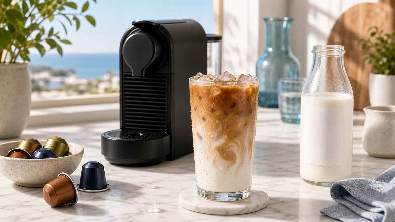 How to Make the Perfect Iced Latte with Nespresso Pods image-generated editorial coffee scene.