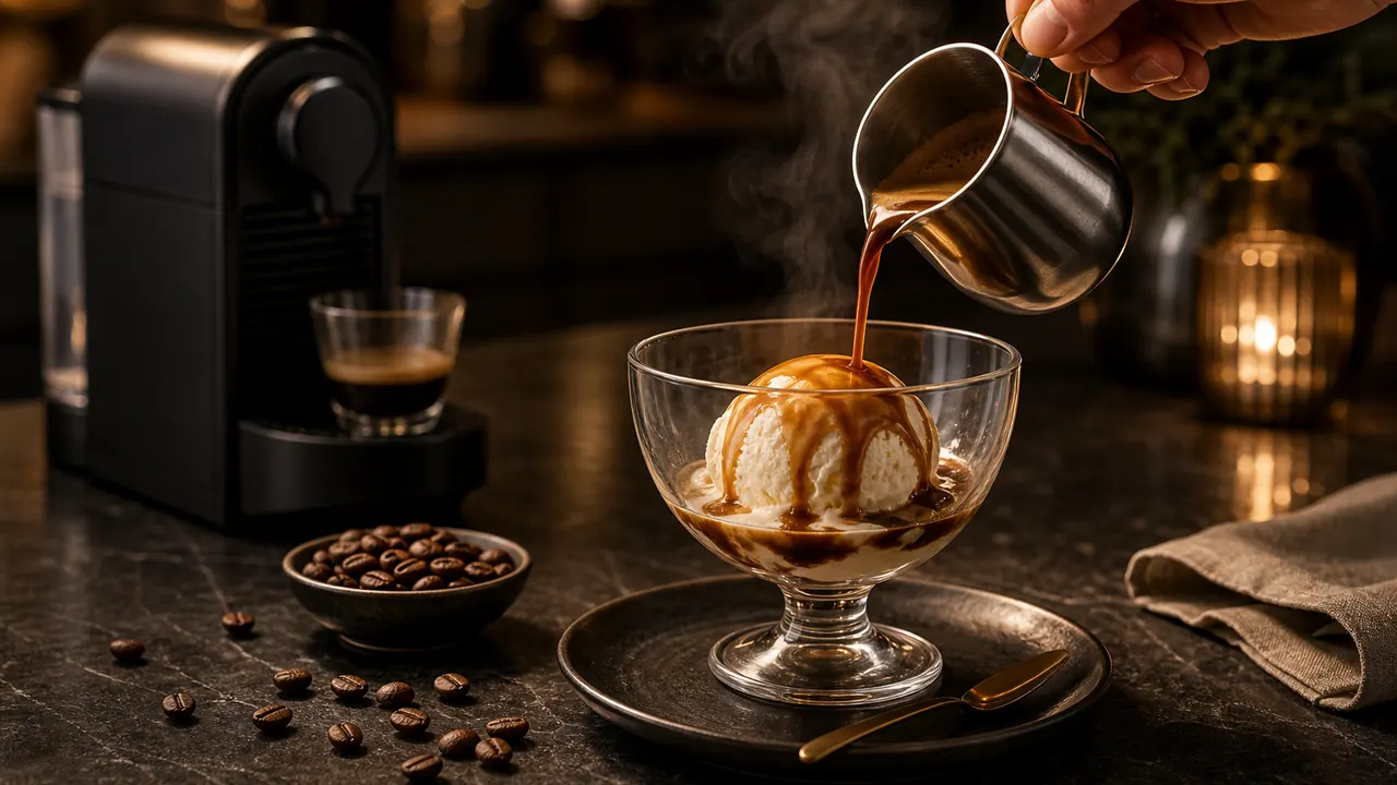 Nespresso Affogato Recipe: Espresso Over Ice Cream image-generated editorial coffee scene.