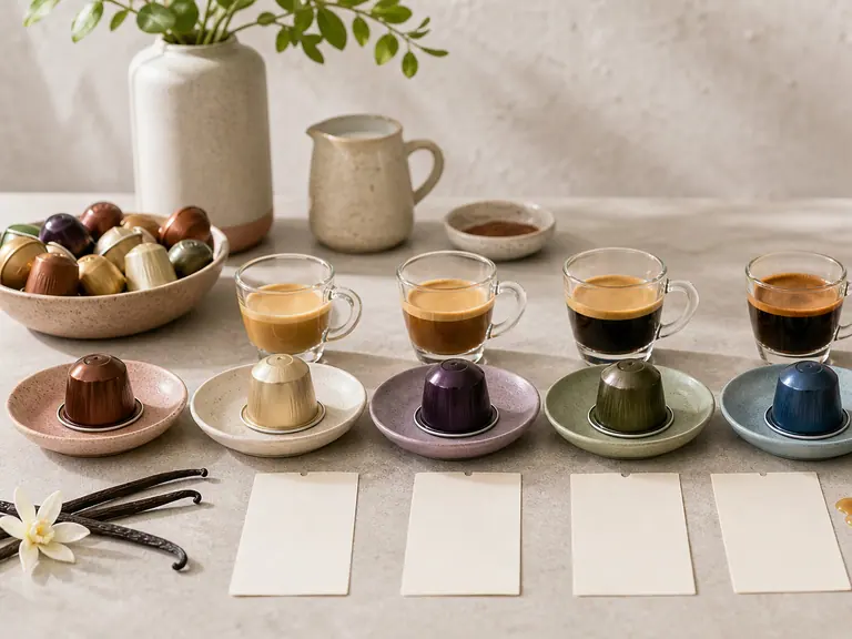 How to Combine Nespresso Flavored Pods for Unique Coffee Blends image-generated editorial coffee scene.