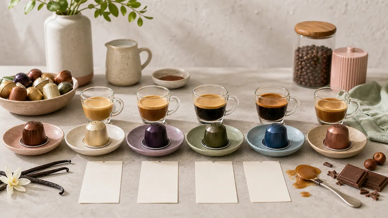 How to Combine Nespresso Flavored Pods for Unique Coffee Blends image-generated editorial coffee scene.