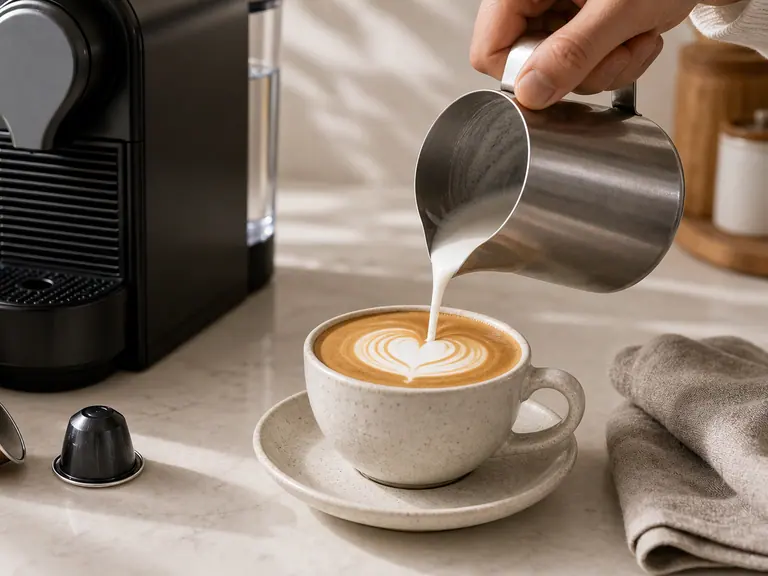 Latte Art with Nespresso: Is It Possible at Home? image-generated editorial coffee scene.